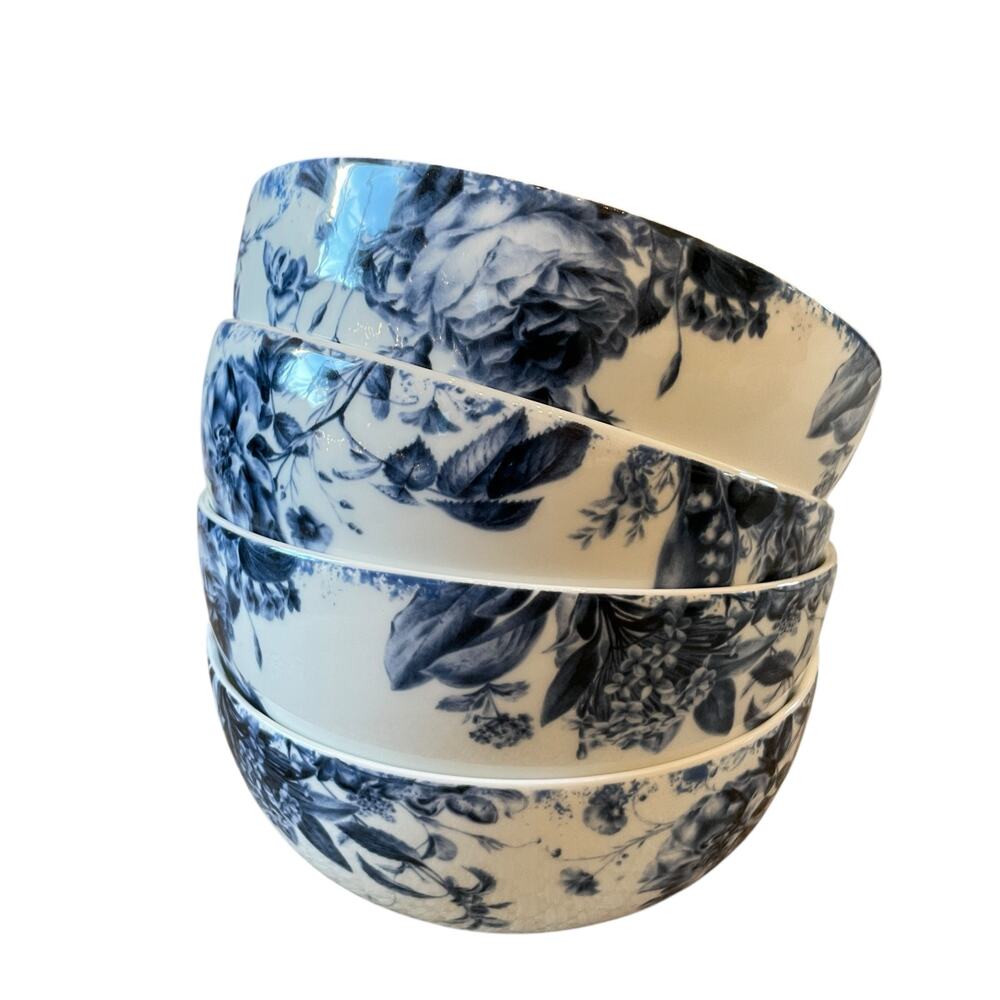 Mikasa PIPPA 
Blue & White Floral Bone China 6" Soup Bowls Set of Four New